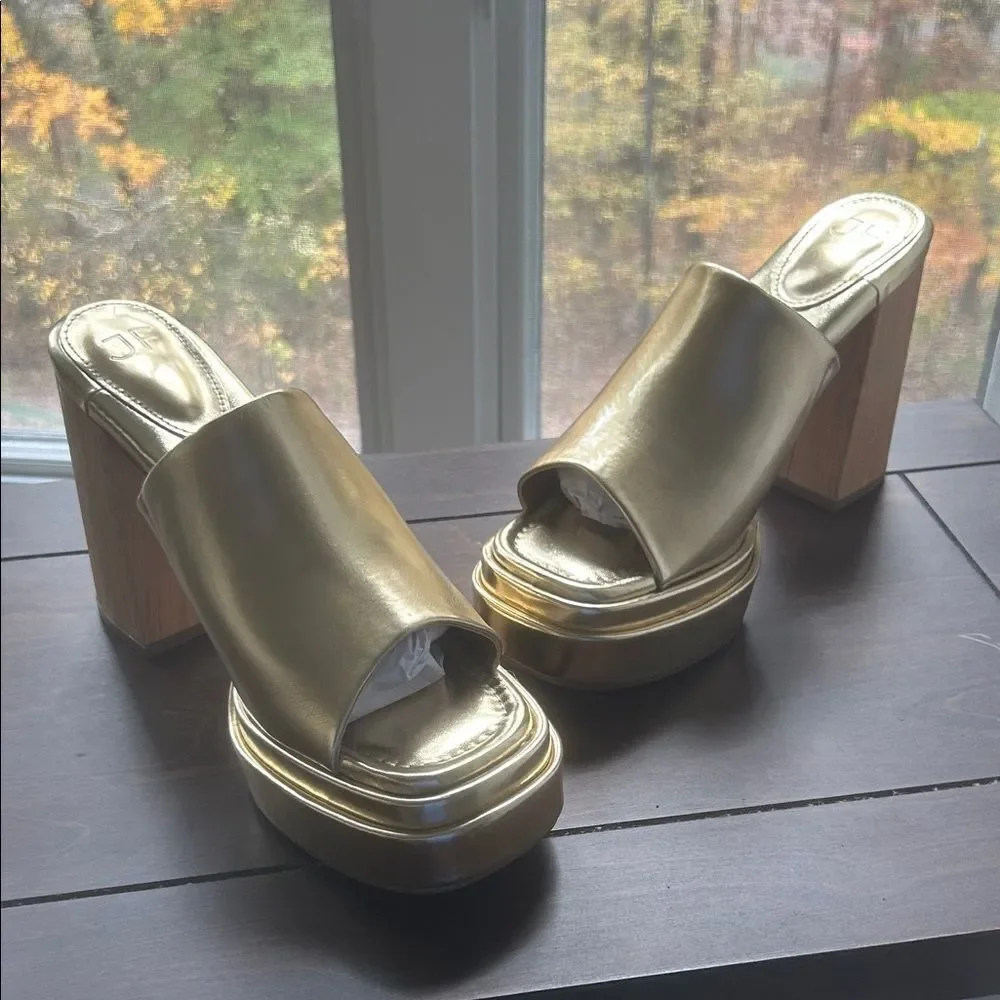 JustFab Gold Platform Block Heels